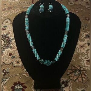 Native American Turquoise NUGGET Heishi Necklace Sterling Silver Clasp Earrings